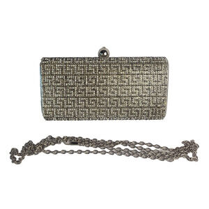Glam Rhinestone Clutch Women's Sparkle Silver Satin Lined Detachable Chain Purse